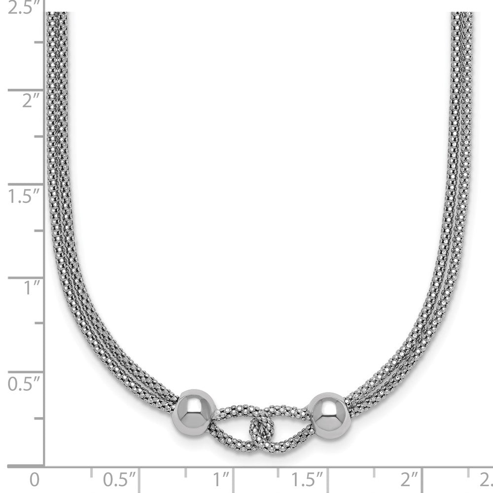 Sterling Silver Rh-plated Polished Beads 2 Strand w/ . Ext Bracelet