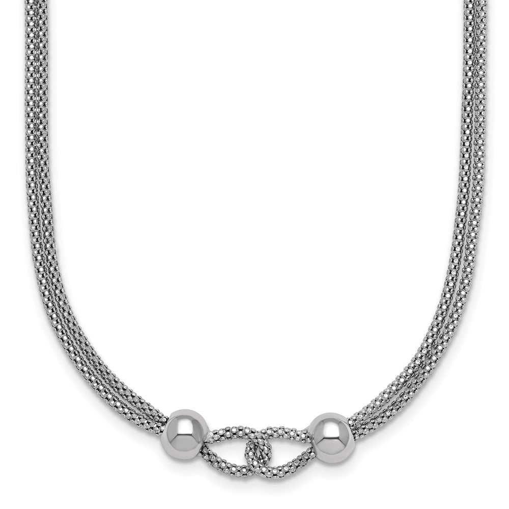 Sterling Silver Rh-plated Polished Beads 2 Strand w/ . Ext Bracelet