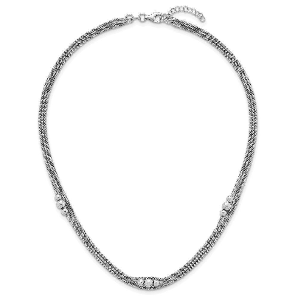Sterling Silver Rhodium-plated Three Strand w/. ext. Bracelet