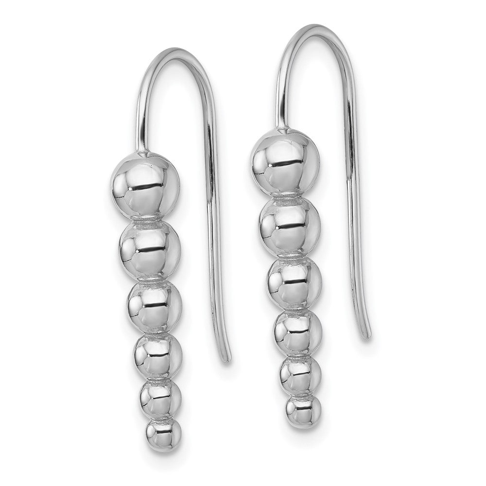 Sterling Silver RH-plated Graduated Beaded Shepherd Hook Earrings