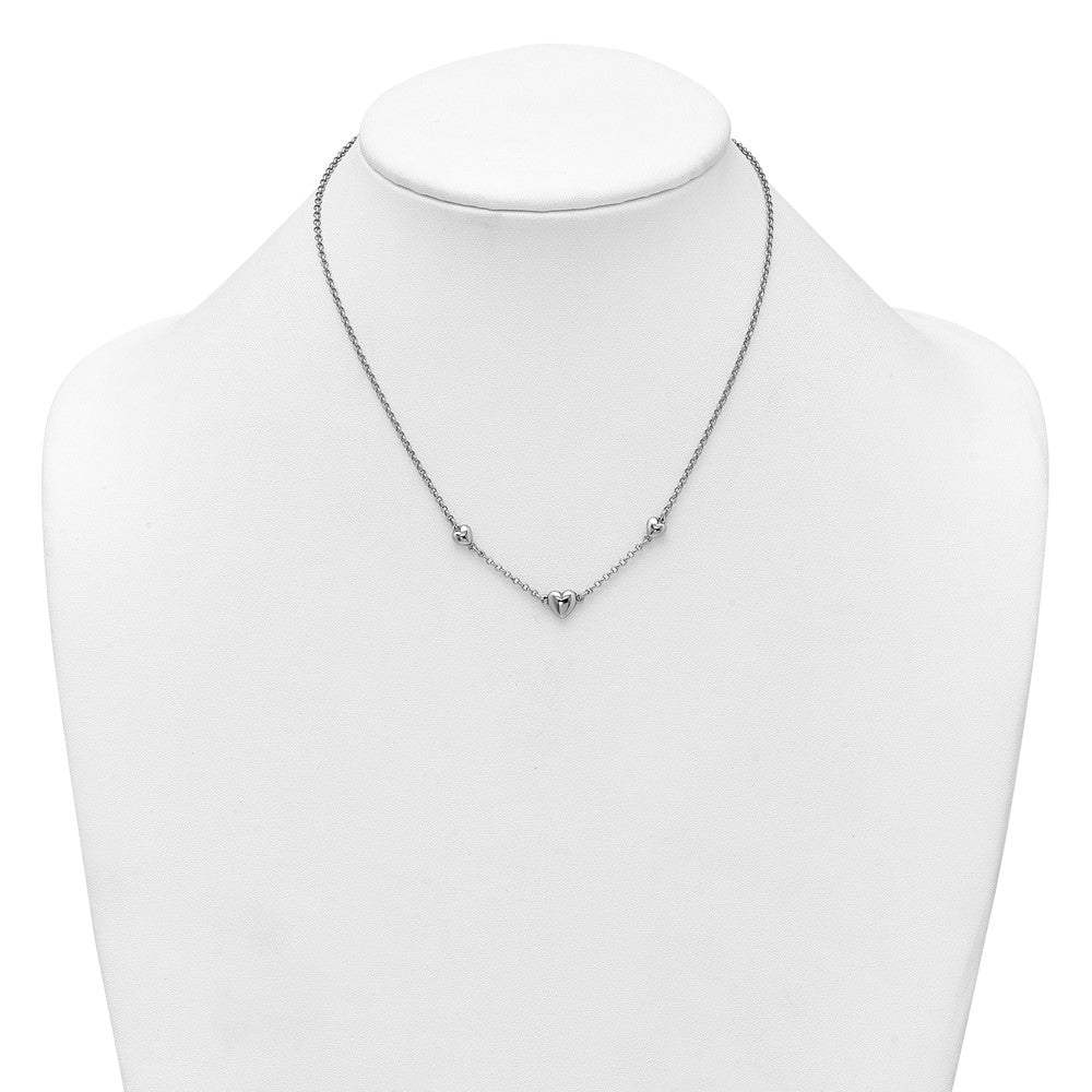 Sterling Silver Rh-plated Polished 3 Hearts 16in w/ 2in Ext Necklace