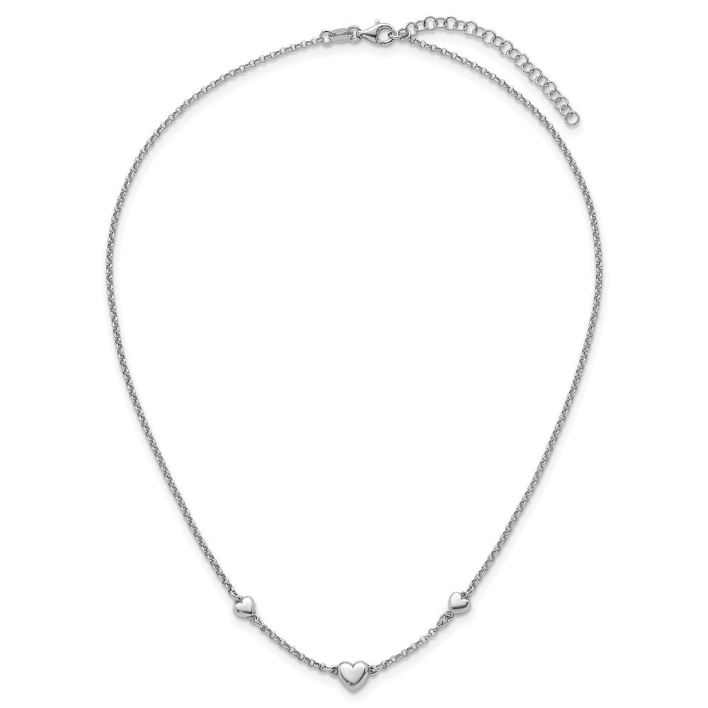 Sterling Silver Rh-plated Polished 3 Hearts 16in w/ 2in Ext Necklace