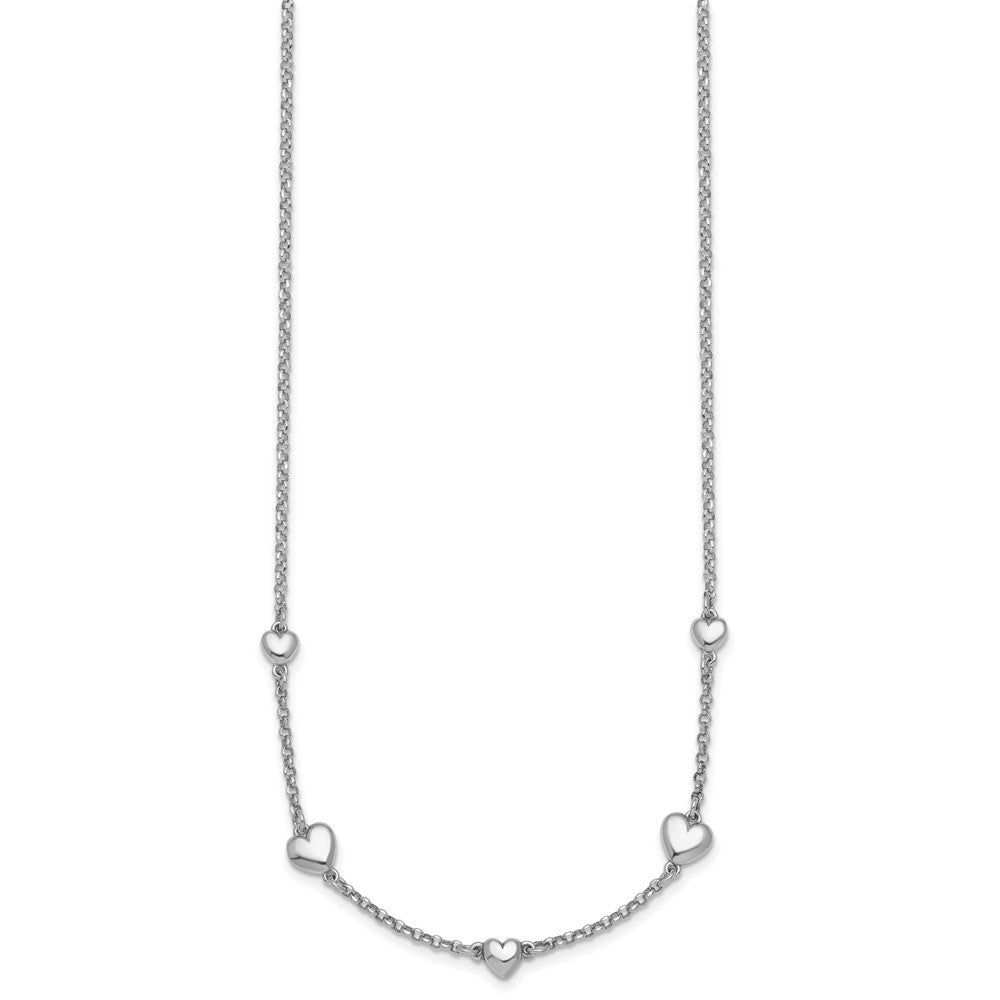 Sterling Silver Rh-plated Polished Hearts w/ Ext Bracelet
