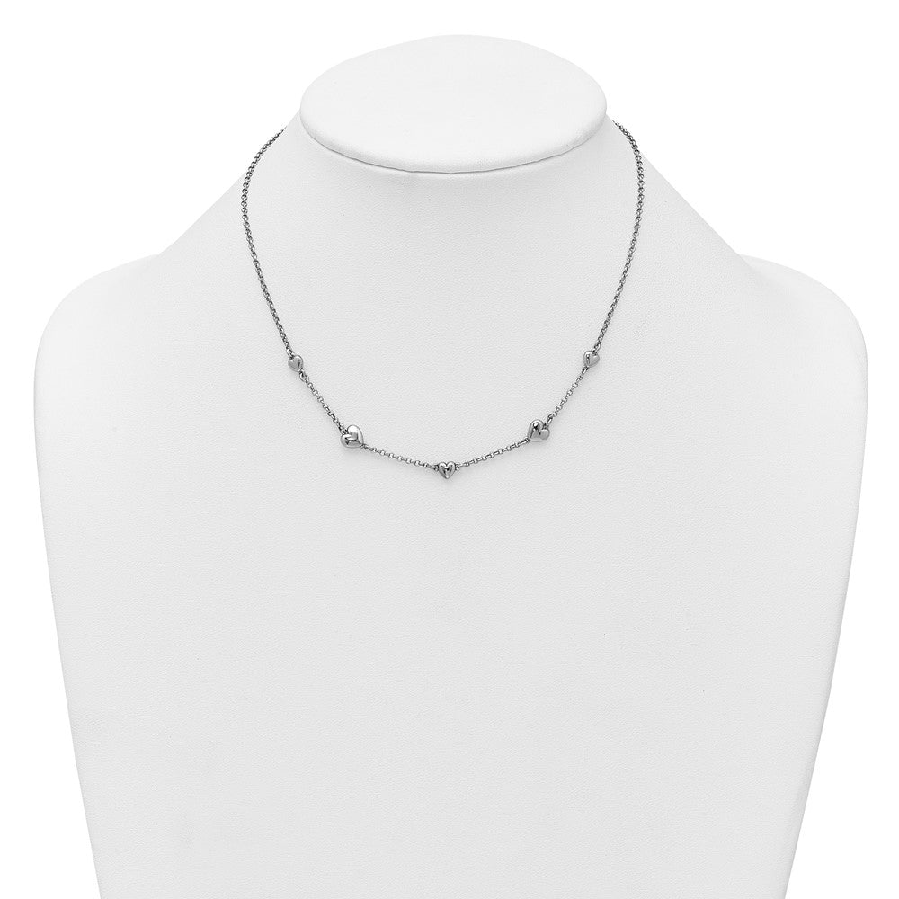 Sterling Silver Rh-plated Polished Hearts w/ Ext Bracelet
