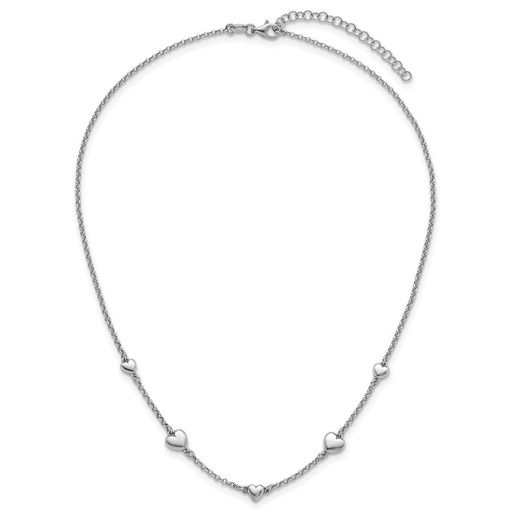 Sterling Silver Rh-plated Polished Hearts w/ Ext Bracelet