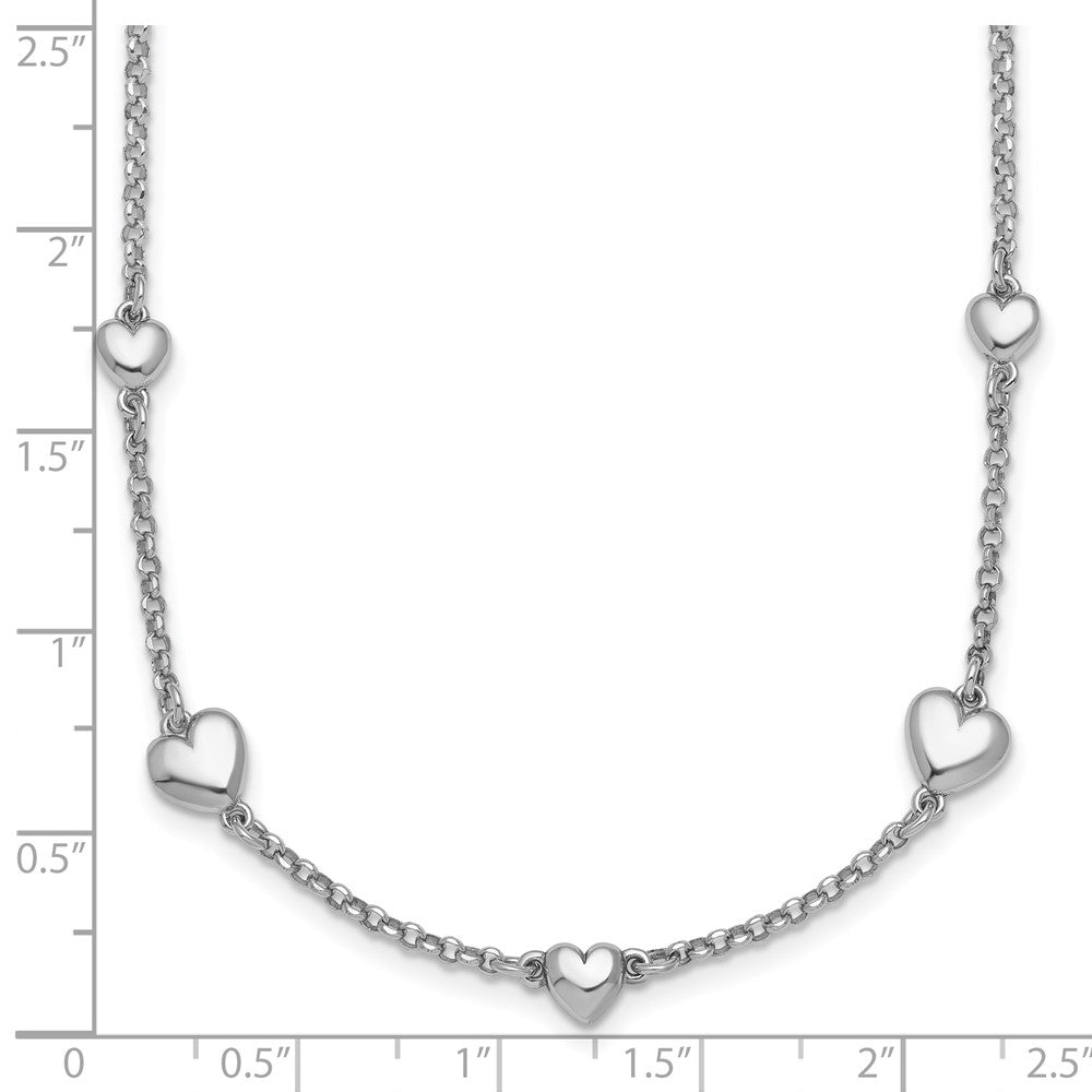 Sterling Silver Rh-plated Polished Hearts w/ Ext Bracelet