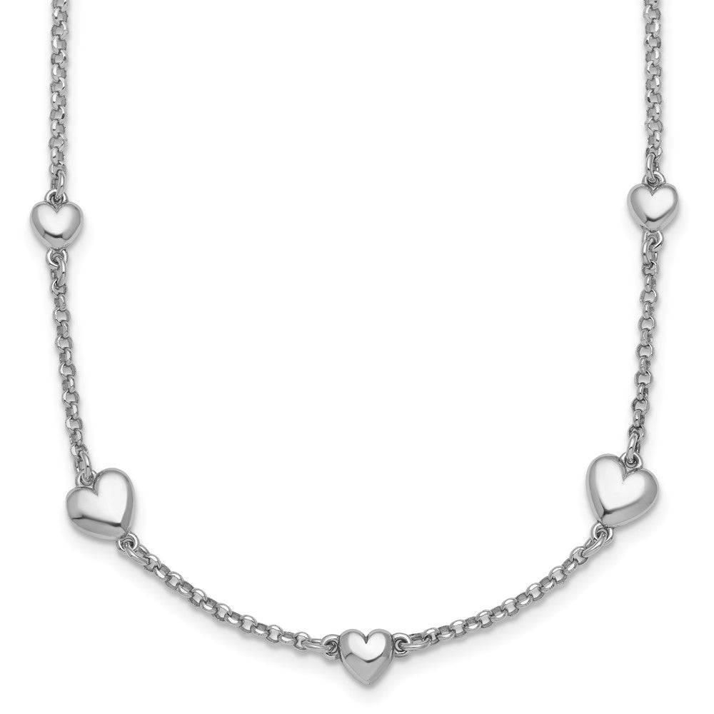 Sterling Silver Rh-plated Polished Hearts w/ Ext Bracelet