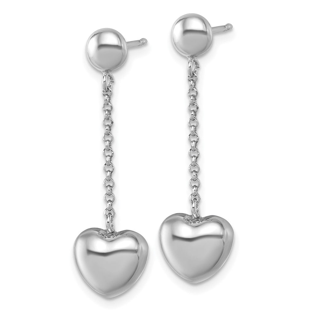 Sterling Silver Rh-plated Polished Heart Post Dangle Earrings