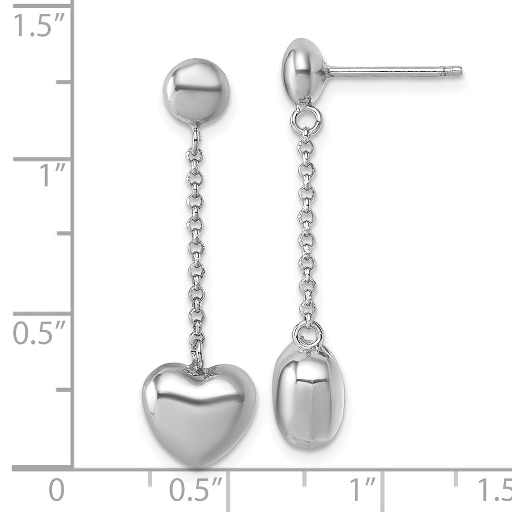 Sterling Silver Rh-plated Polished Heart Post Dangle Earrings