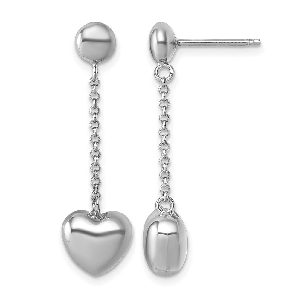 Sterling Silver Rh-plated Polished Heart Post Dangle Earrings