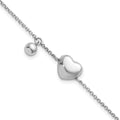 Sterling Silver Rh-plated Polished Heart and Ball 7in w/ 1in Ext Bracelet