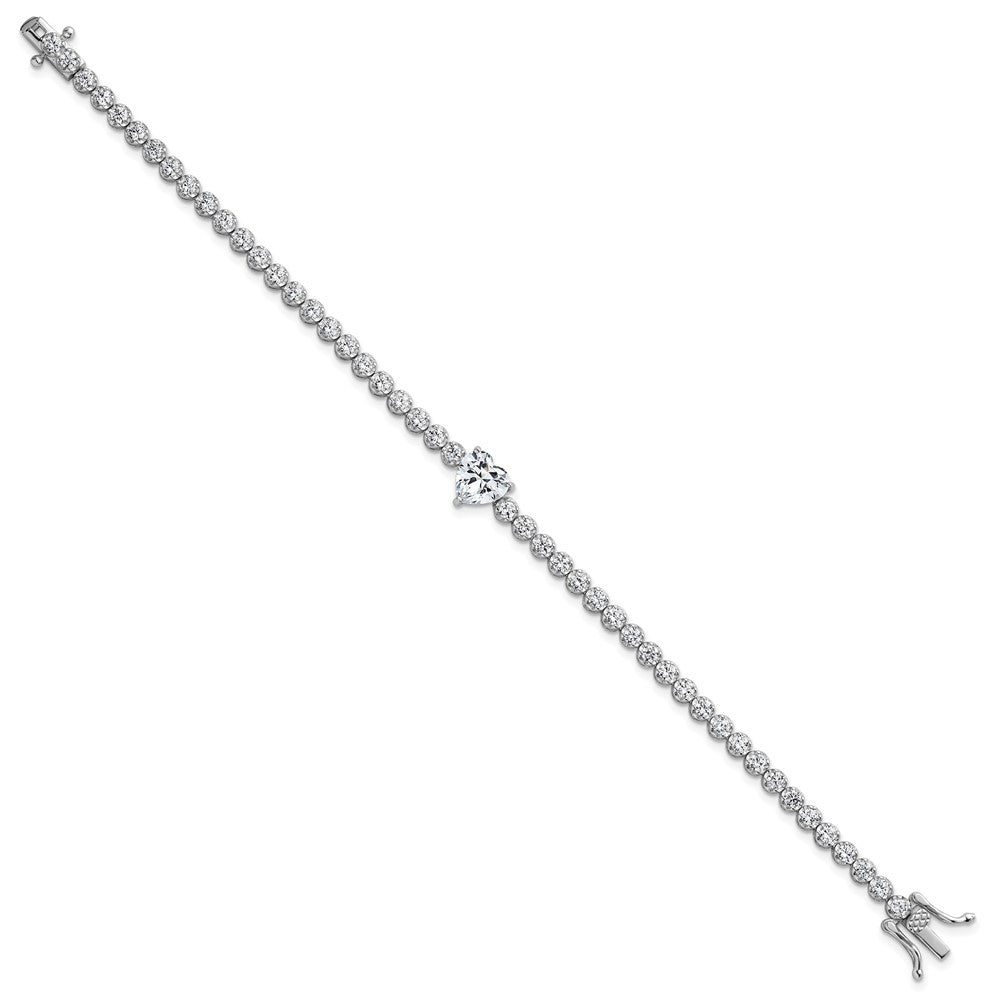 Sterling Silver RH-plated Polished Round and Heart CZ 7.25in Bracelet