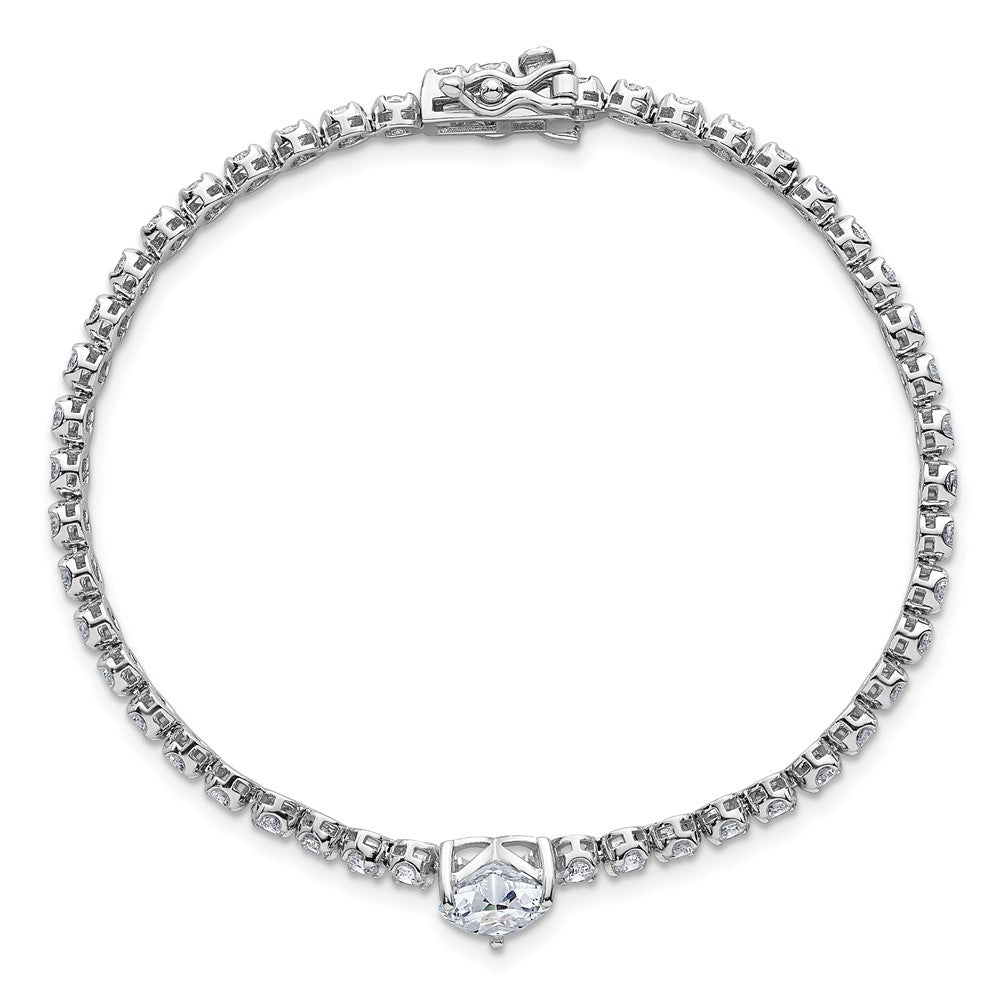 Sterling Silver RH-plated Polished Round and Heart CZ 7.25in Bracelet