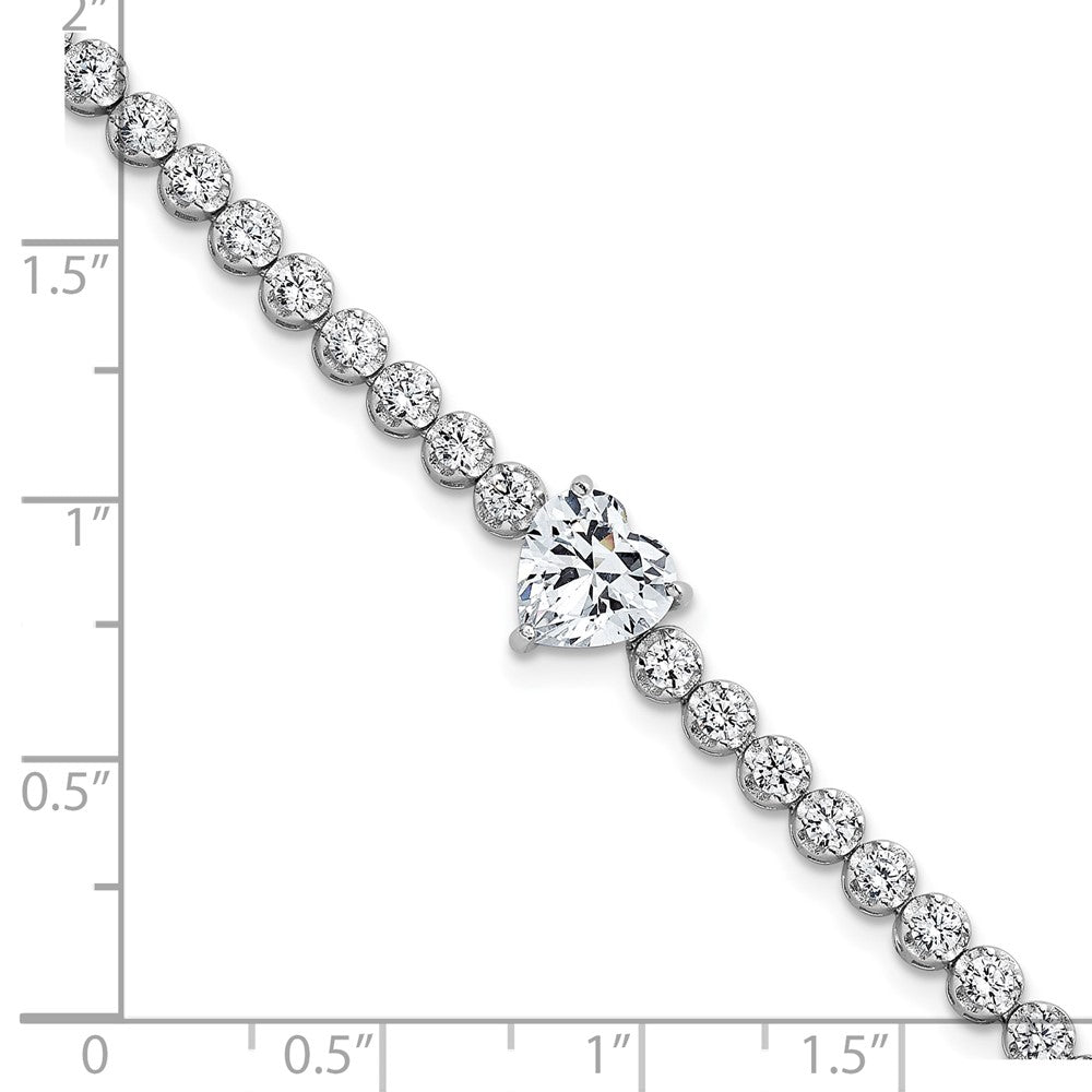 Sterling Silver RH-plated Polished Round and Heart CZ 7.25in Bracelet