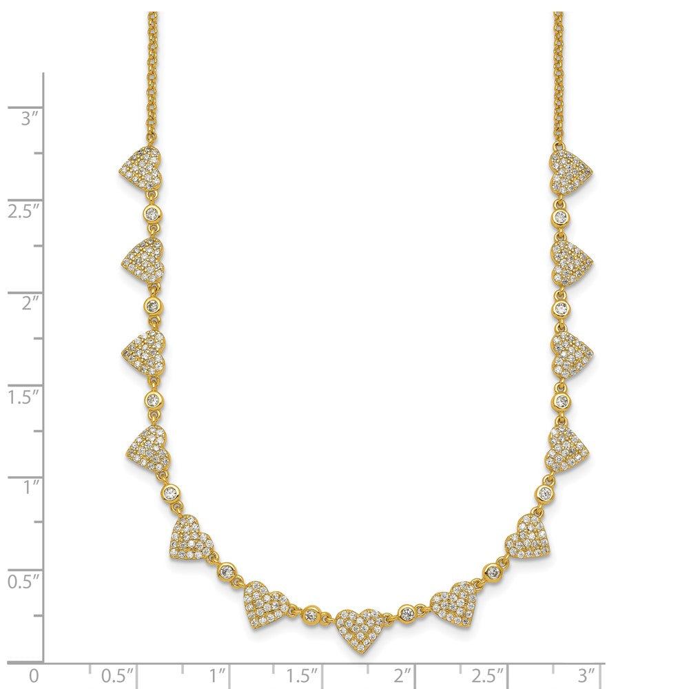 Sterling Silver Gold-tone Polished Pave CZ Hearts w/ Ext Bracelet