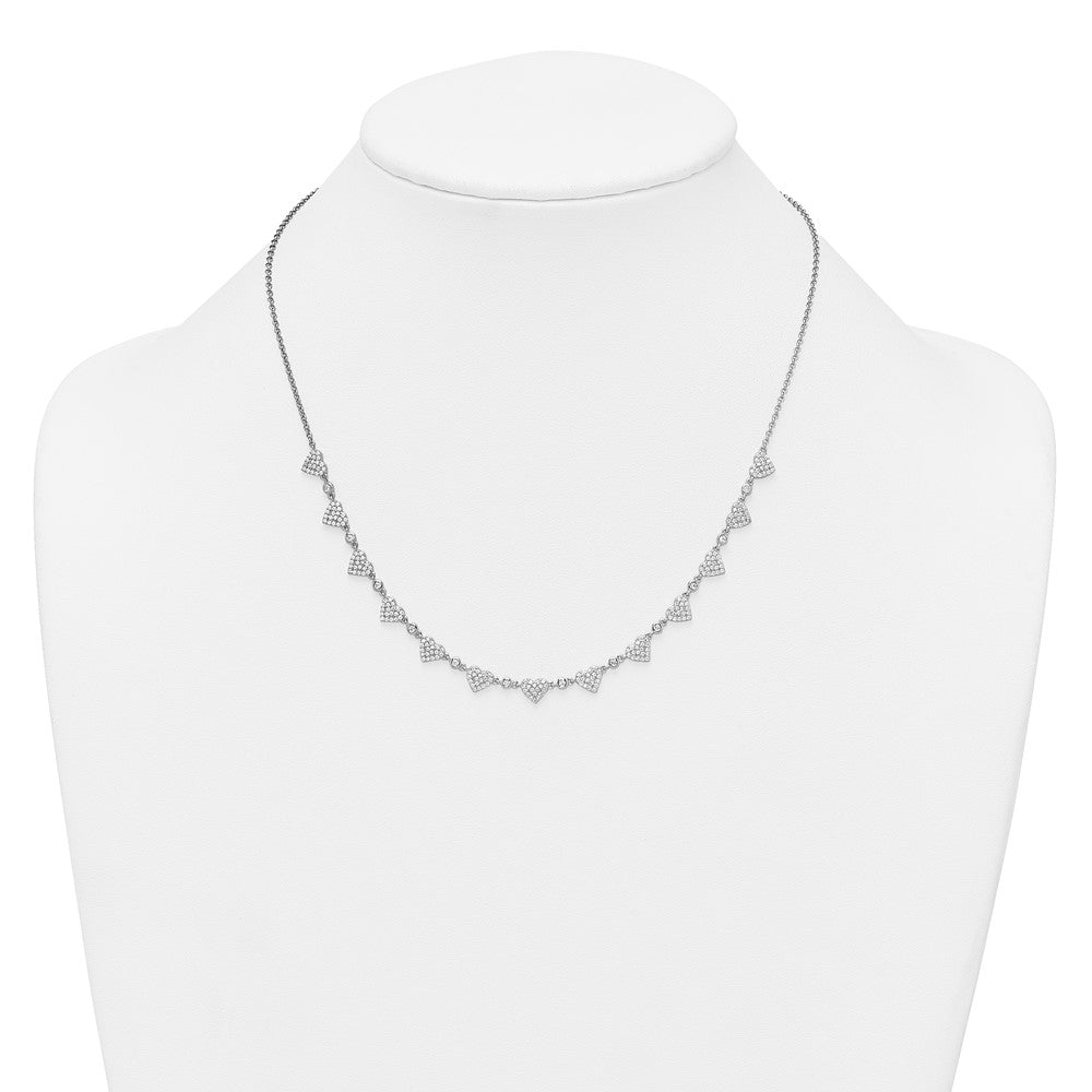 Sterling Silver RH-plated Polished Pave CZ Hearts w/ Ext Bracelet