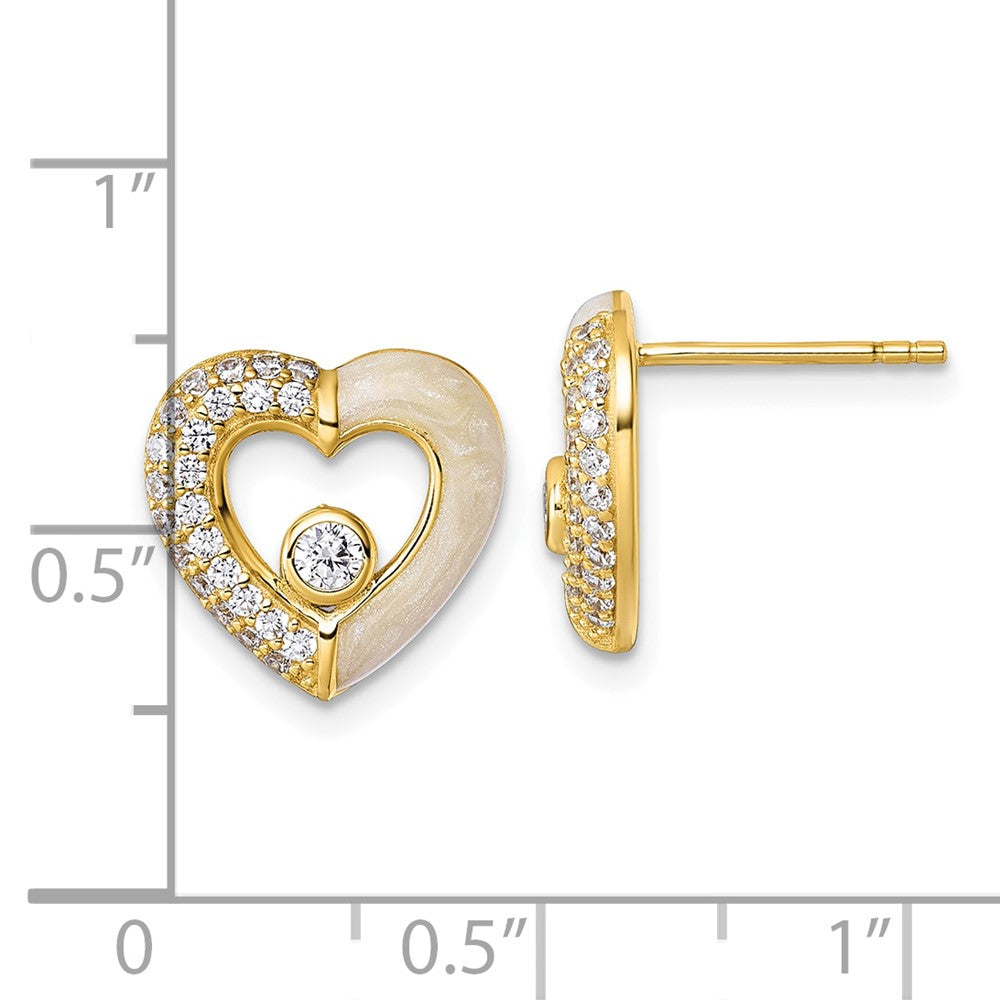 Sterling Silver Gold-tone CZ Enamel Polished Heart Post Earrings