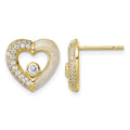 Sterling Silver Gold-tone CZ Enamel Polished Heart Post Earrings