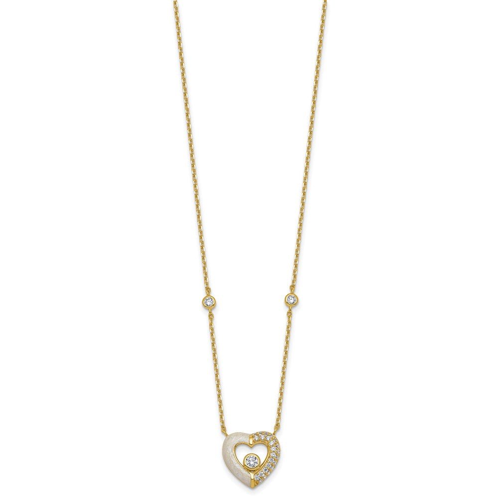 Sterling Silver Gold-tone CZ Enamel Heart . w/. ext Bracelet