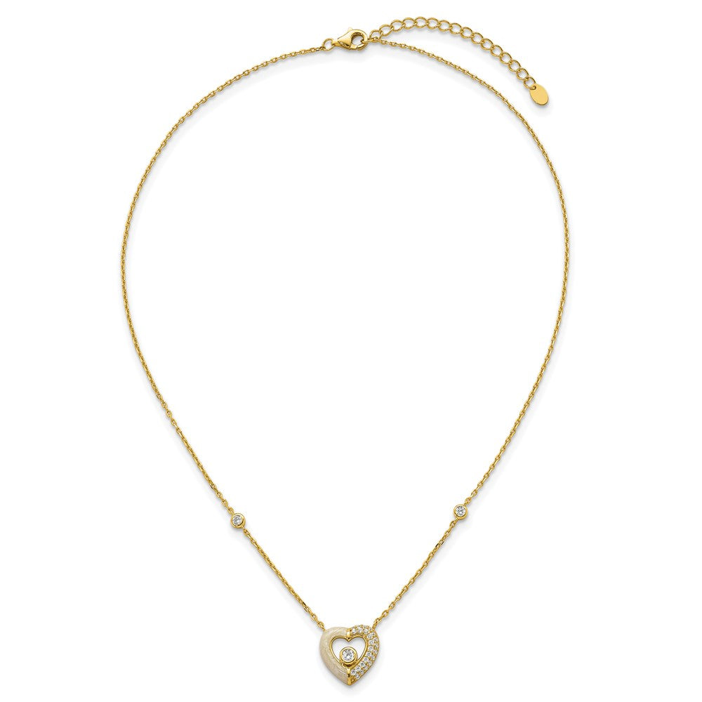 Sterling Silver Gold-tone CZ Enamel Heart . w/. ext Bracelet