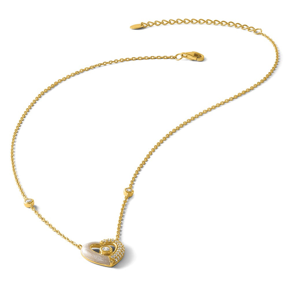 Sterling Silver Gold-tone CZ Enamel Heart . w/. ext Bracelet
