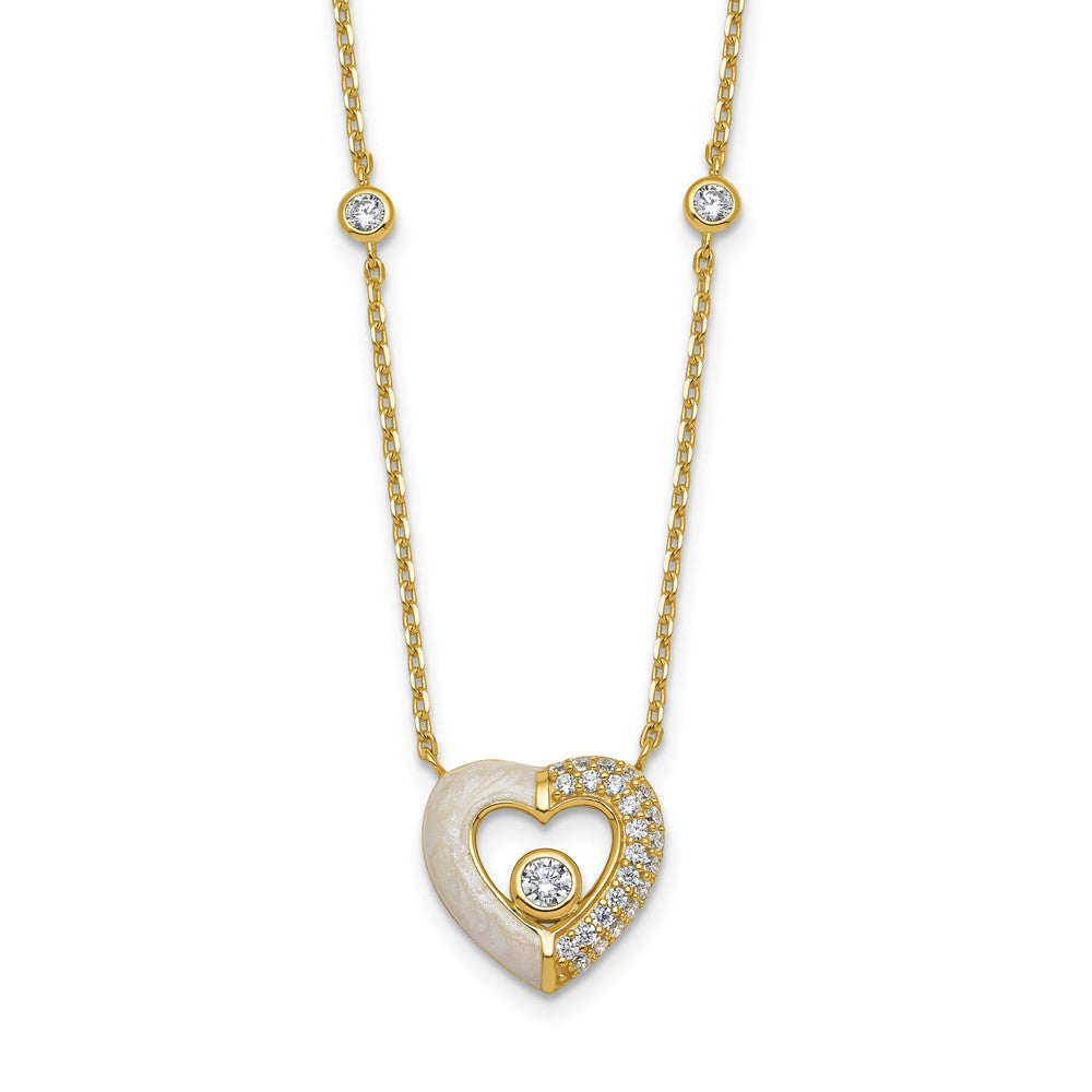 Sterling Silver Gold-tone CZ Enamel Heart . w/. ext Bracelet