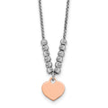 Sterling Silver Rhodium-plated Rose Gold-plated Heart 16in 1in ext Necklace