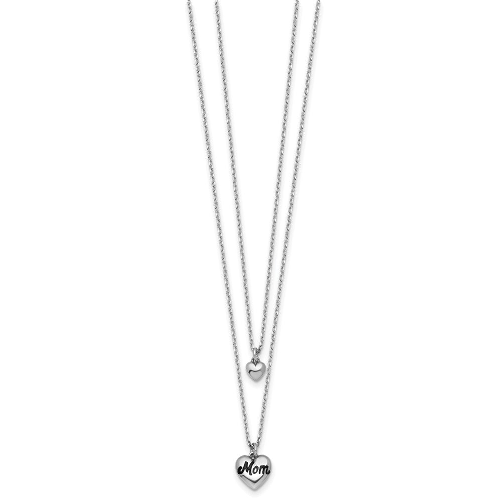 Sterling Silver Rhod-plated 2 Strand Enamel Mom Heart w/ ext Necklace