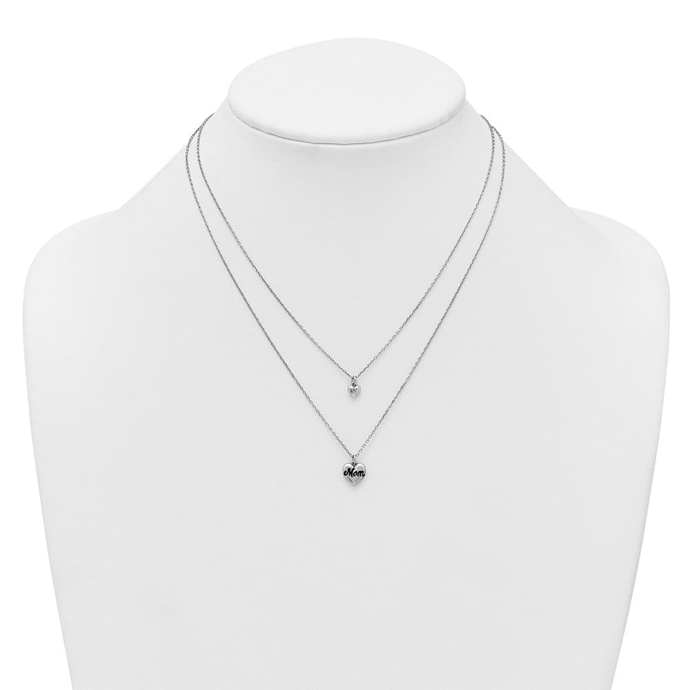 Sterling Silver Rhod-plated 2 Strand Enamel Mom Heart w/ ext Necklace