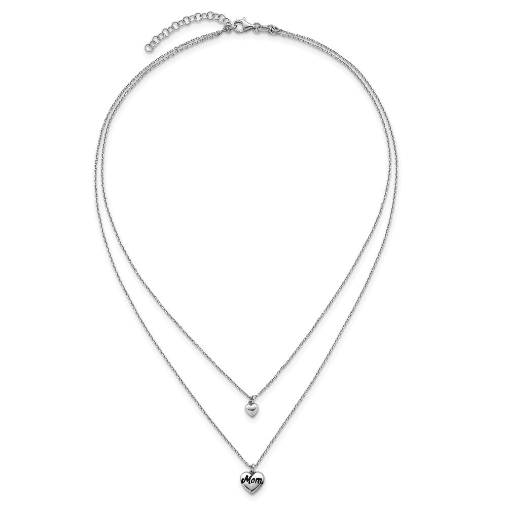 Sterling Silver Rhod-plated 2 Strand Enamel Mom Heart w/ ext Necklace