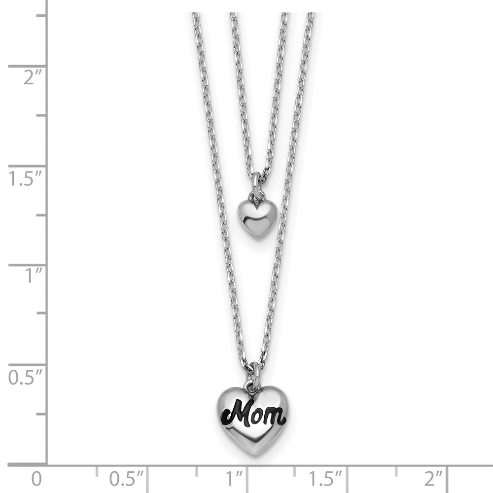 Sterling Silver Rhod-plated 2 Strand Enamel Mom Heart w/ ext Necklace