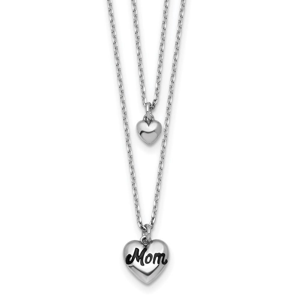 Sterling Silver Rhod-plated 2 Strand Enamel Mom Heart w/ ext Necklace
