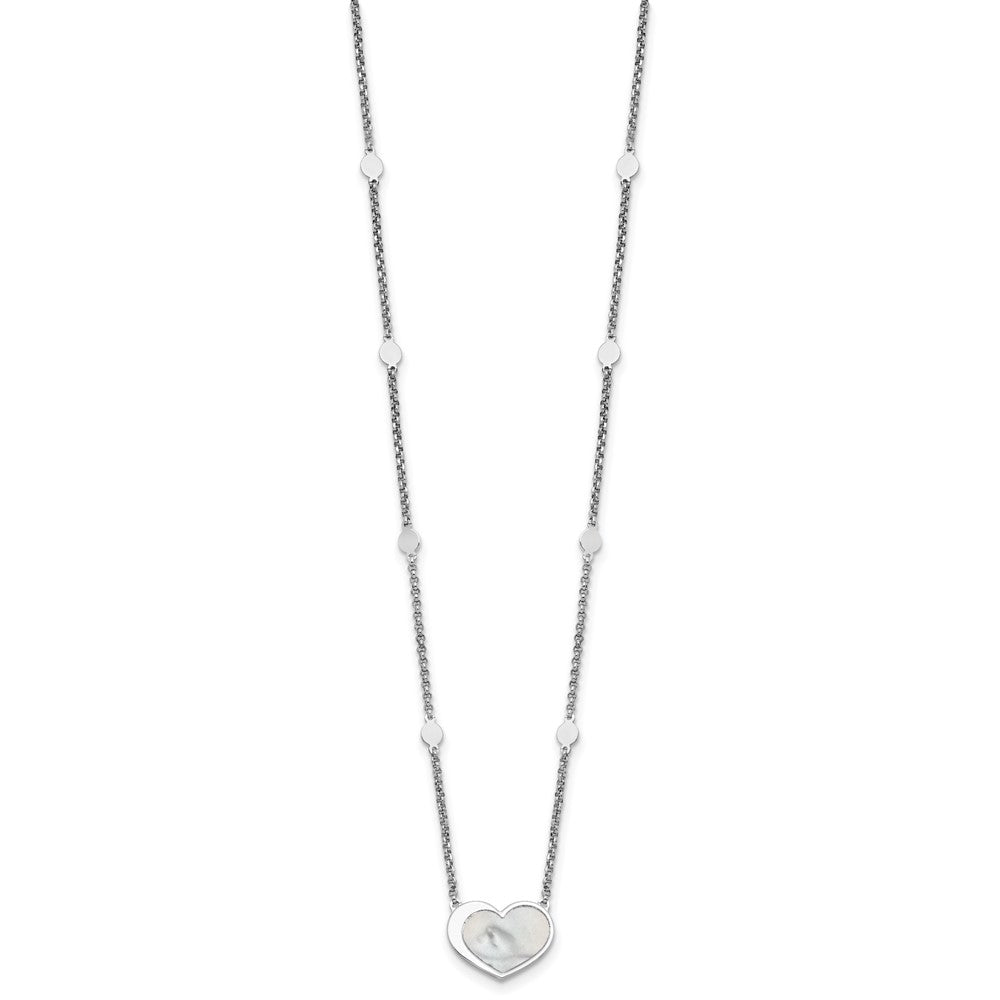 Sterling Silver Rhod-plated Mother of Pearl Heart w/ ext Bracelet