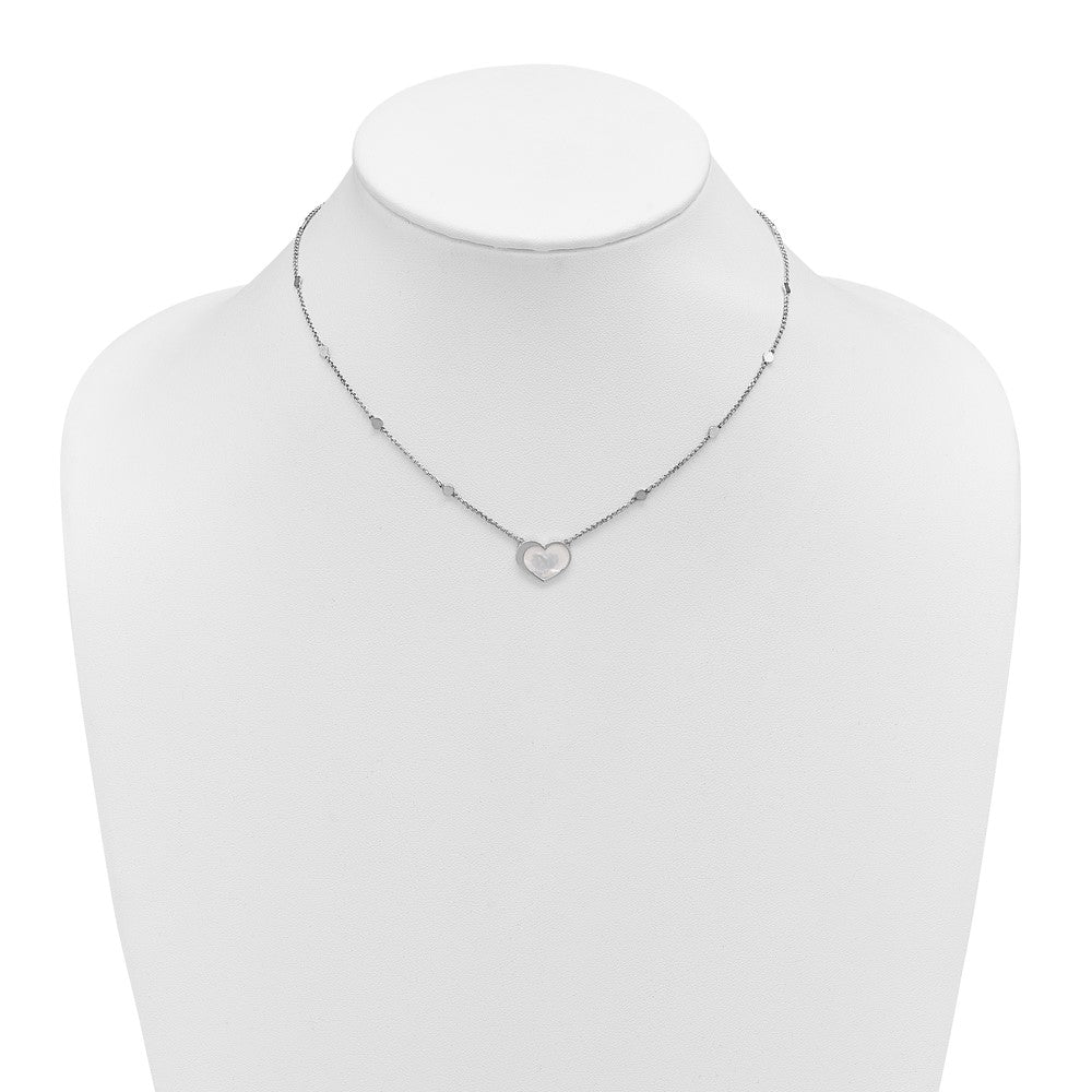 Sterling Silver Rhod-plated Mother of Pearl Heart w/ ext Bracelet