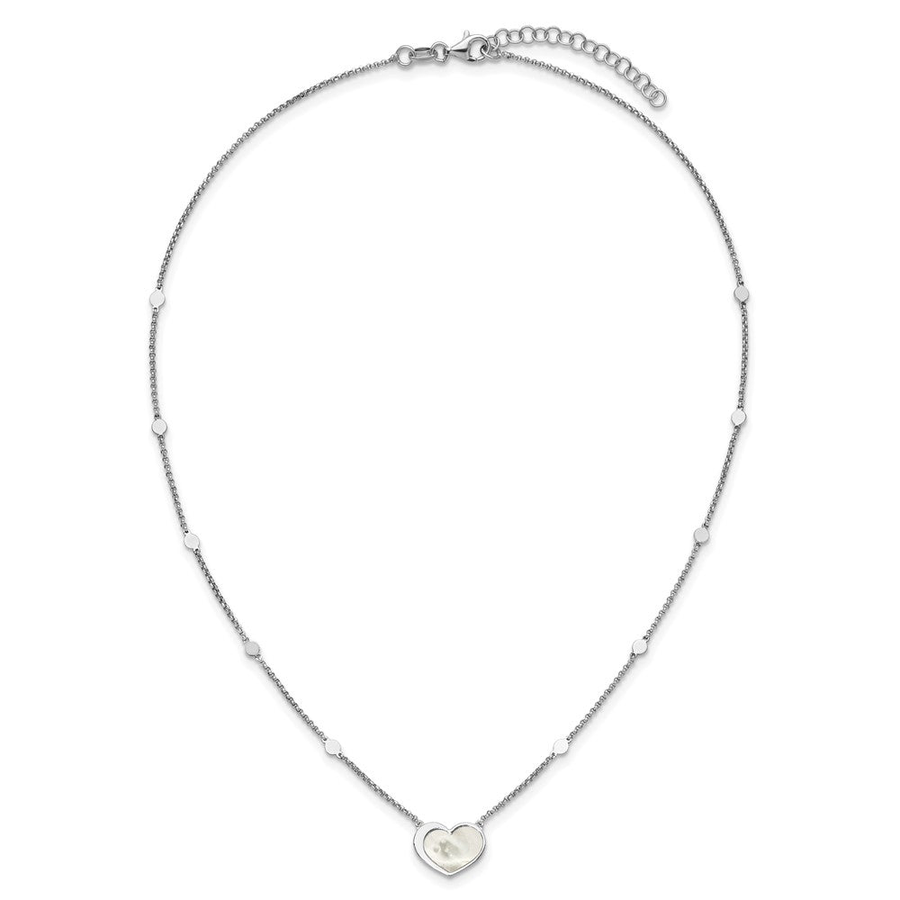 Sterling Silver Rhod-plated Mother of Pearl Heart w/ ext Bracelet