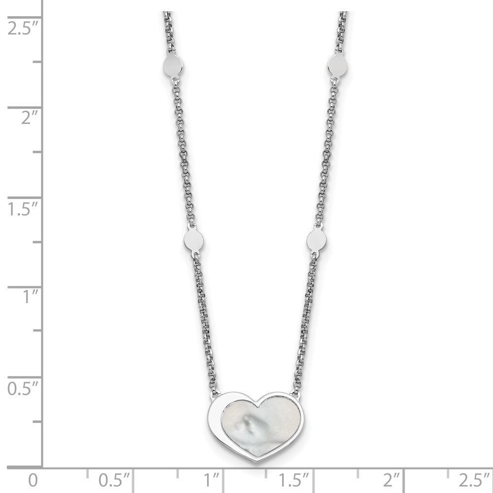 Sterling Silver Rhod-plated Mother of Pearl Heart w/ ext Bracelet