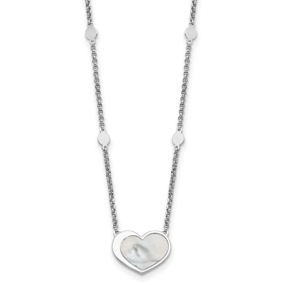 Sterling Silver Rhod-plated Mother of Pearl Heart w/ ext Bracelet