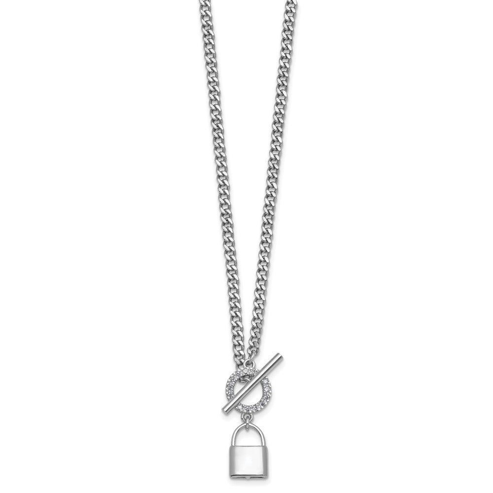 Sterling Silver Rhodium-plated CZ 16 w/ ext Lock Pendant Necklace
