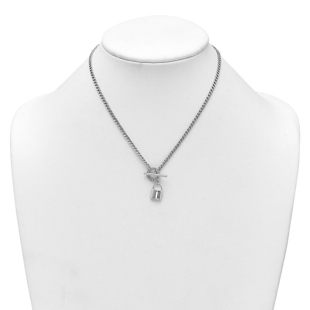 Sterling Silver Rhodium-plated CZ 16 w/ ext Lock Pendant Necklace