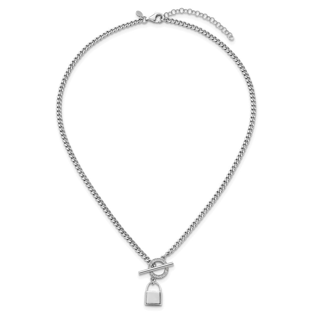 Sterling Silver Rhodium-plated CZ 16 w/ ext Lock Pendant Necklace