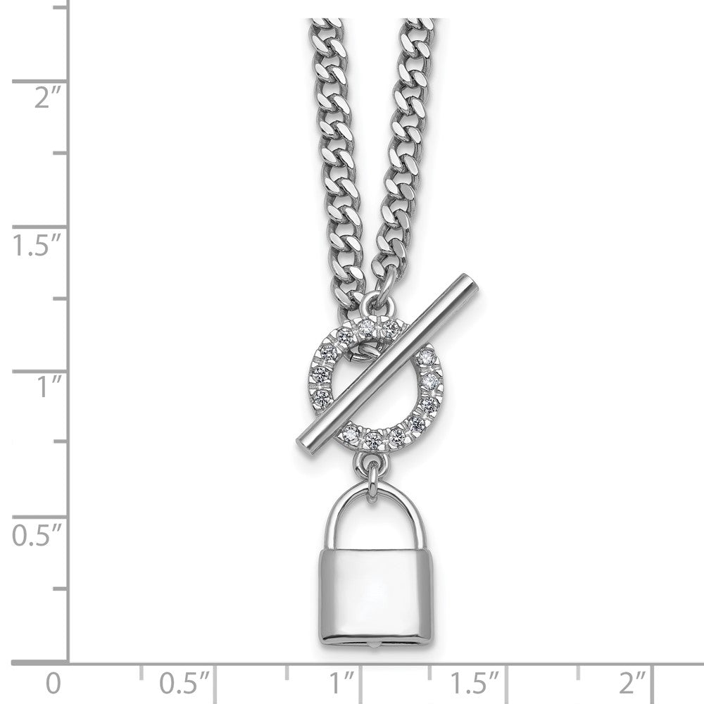 Sterling Silver Rhodium-plated CZ 16 w/ ext Lock Pendant Necklace