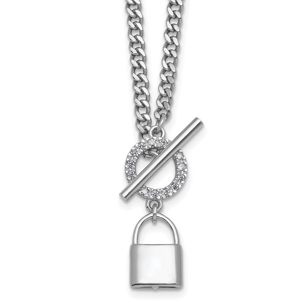 Sterling Silver Rhodium-plated CZ 16 w/ ext Lock Pendant Necklace