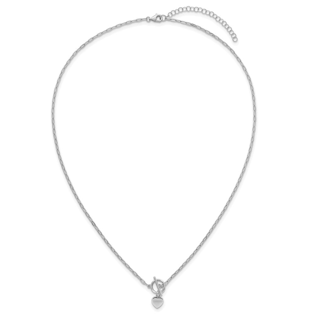 Sterling Silver RH-pltd Heart Paperclip Link w/ Ext Bracelet