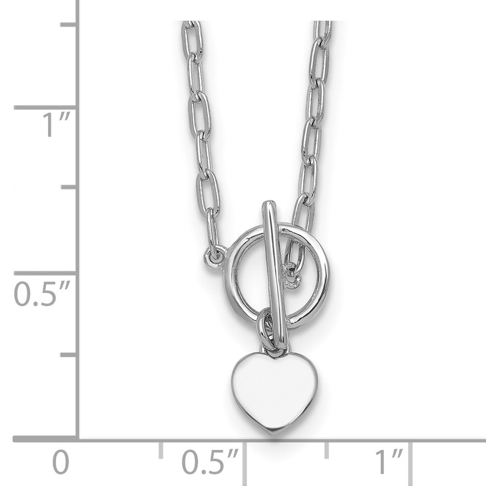 Sterling Silver RH-pltd Heart Paperclip Link w/ Ext Bracelet