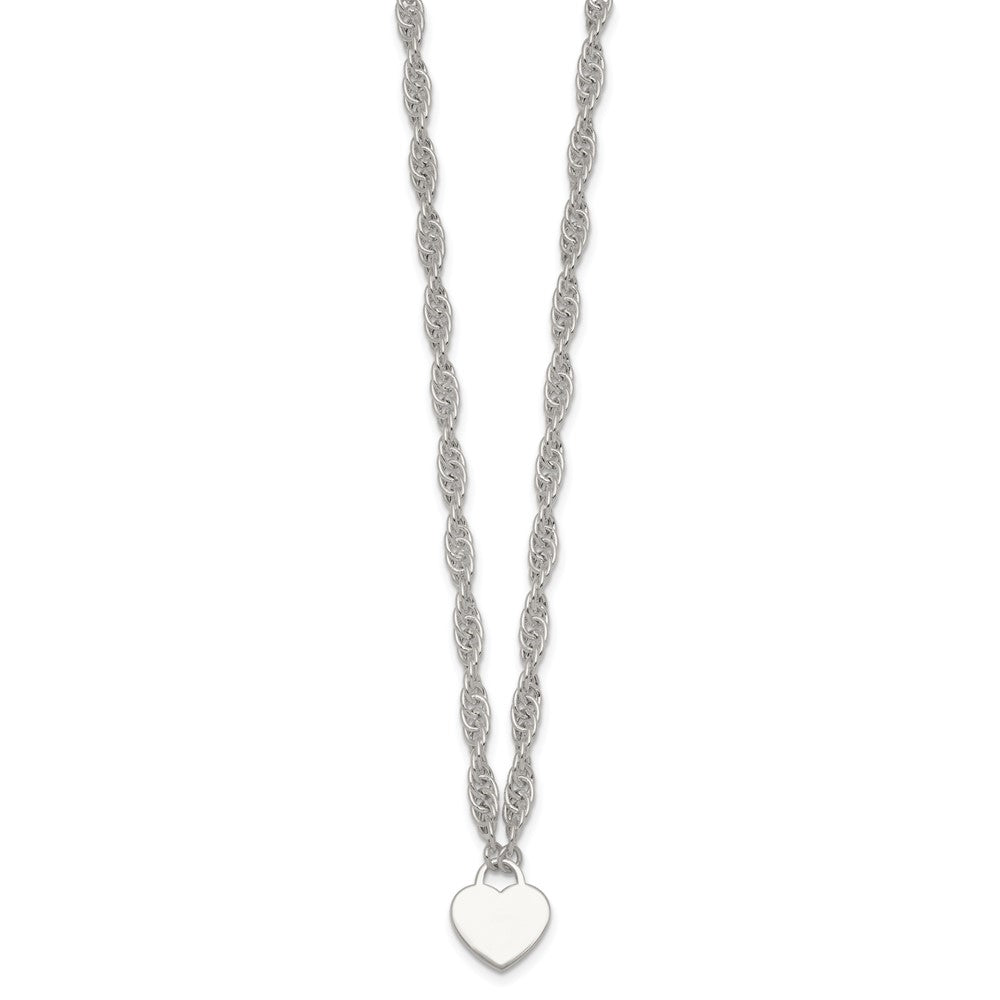 Sterling Silver Polished Fancy Engravable Heart w/ Ext Bracelet