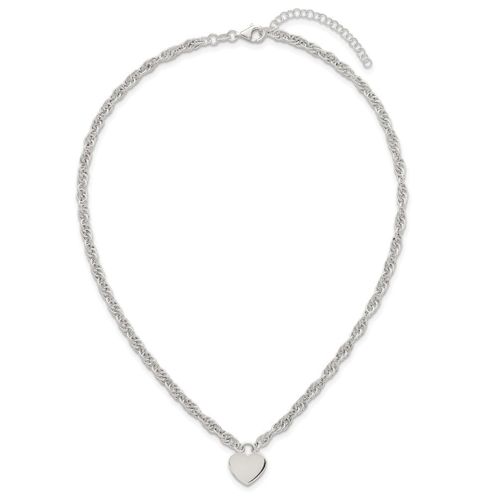 Sterling Silver Polished Fancy Engravable Heart w/ Ext Bracelet