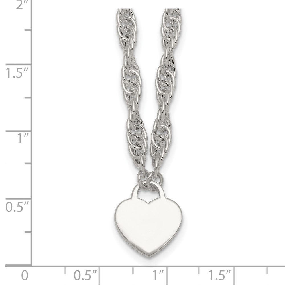 Sterling Silver Polished Fancy Engravable Heart w/ Ext Bracelet