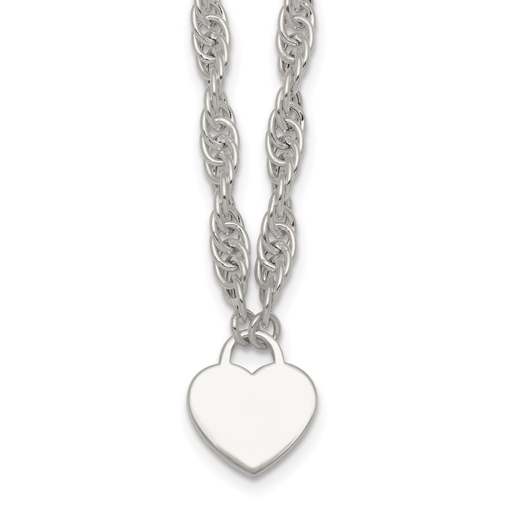 Sterling Silver Polished Fancy Engravable Heart w/ Ext Bracelet