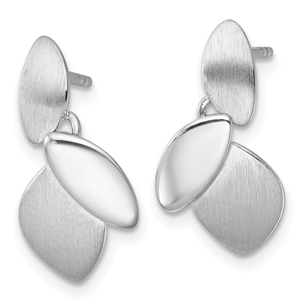 Sterling Silver RH-plated Brushed and Polished Fancy Dangle Earrings