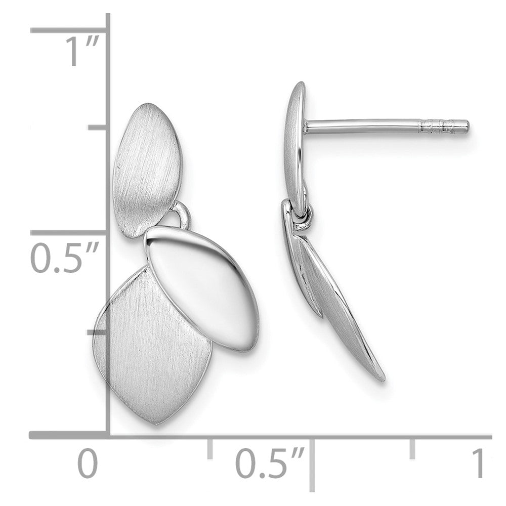 Sterling Silver RH-plated Brushed and Polished Fancy Dangle Earrings